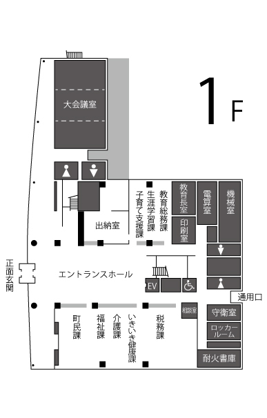 市川三郷本庁舎内配置図1F