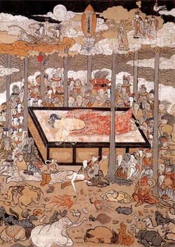 紙本淡彩釈迦涅槃図